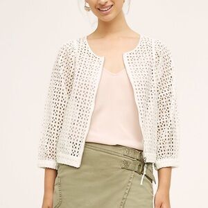 Anthropologie | Elevenses White Zipper Front Eyelet Bomber Jacket Size XS